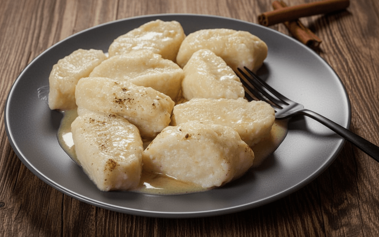 Virti varškėčiai su švelniu grietinėlės padažu