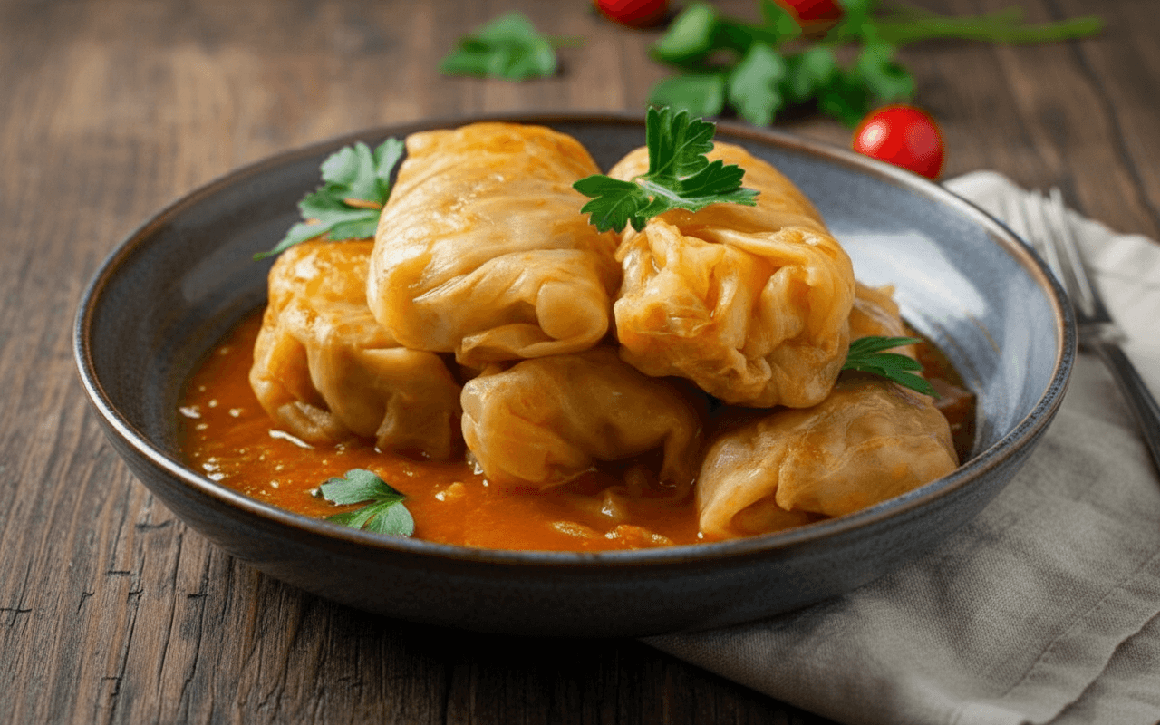 Tradiciniai troškinti balandėliai su mėsos įdaru